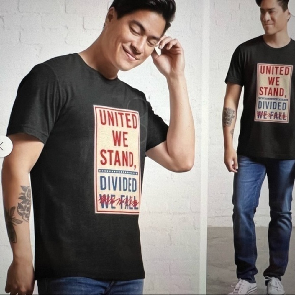 Men's Short Sleeve T-Shirt Gray Graphic United We Stand... Cotton Ring Spun XXL